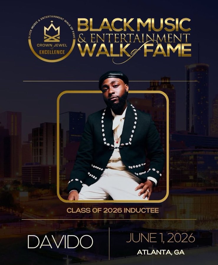 Davido Set for 2026 Black Music & Entertainment Walk of Fame Induction in Atlanta