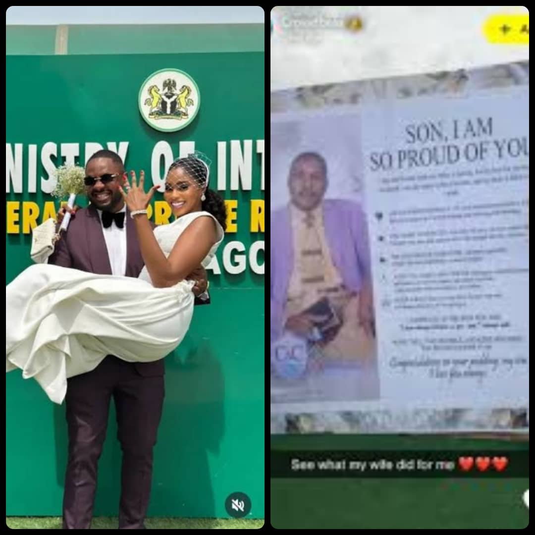 Emotional Moment as Cross’ Wife Honours His Late Father With Touching Banner At Their Wedding